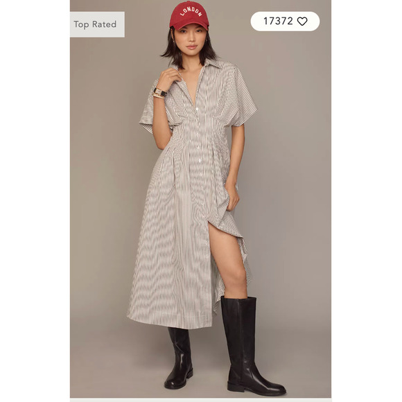 Anthropologie The Tobie Button-Front Pleated Shirt Dress by Exquise Large